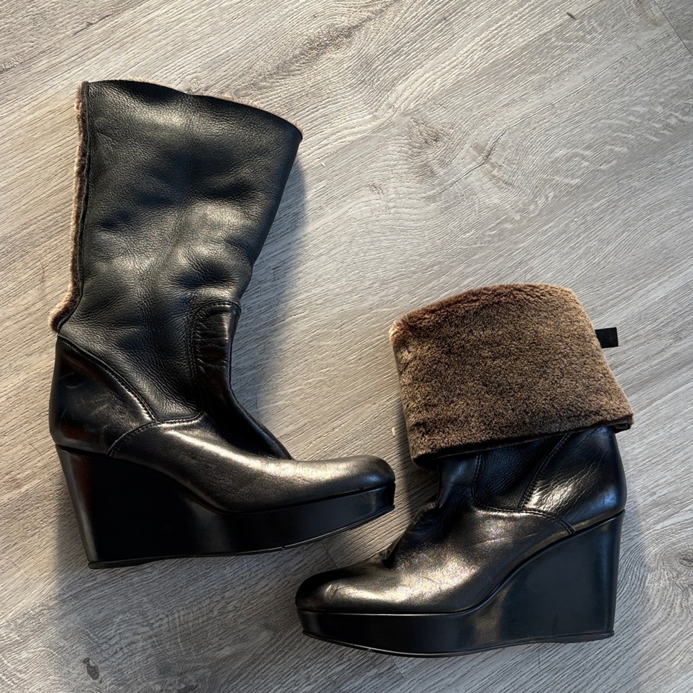 Stuart Weitzman Black and Brown Women's Wedge Boots
